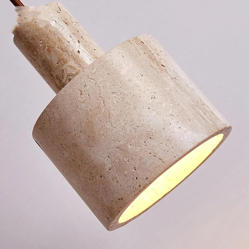 Helnys Nordic Stone Pendant Light Fixture - Yellow Travertine Bamboo Accent