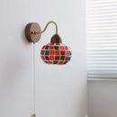 Helnys Tiffany Style LED Wall Sconce Pull Chain Switch Colorful Glass Stair Light
