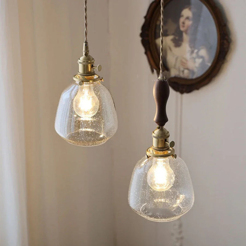 Helnys Wood LED Pendant Lamp Nordic Copper Glass Hanging Light