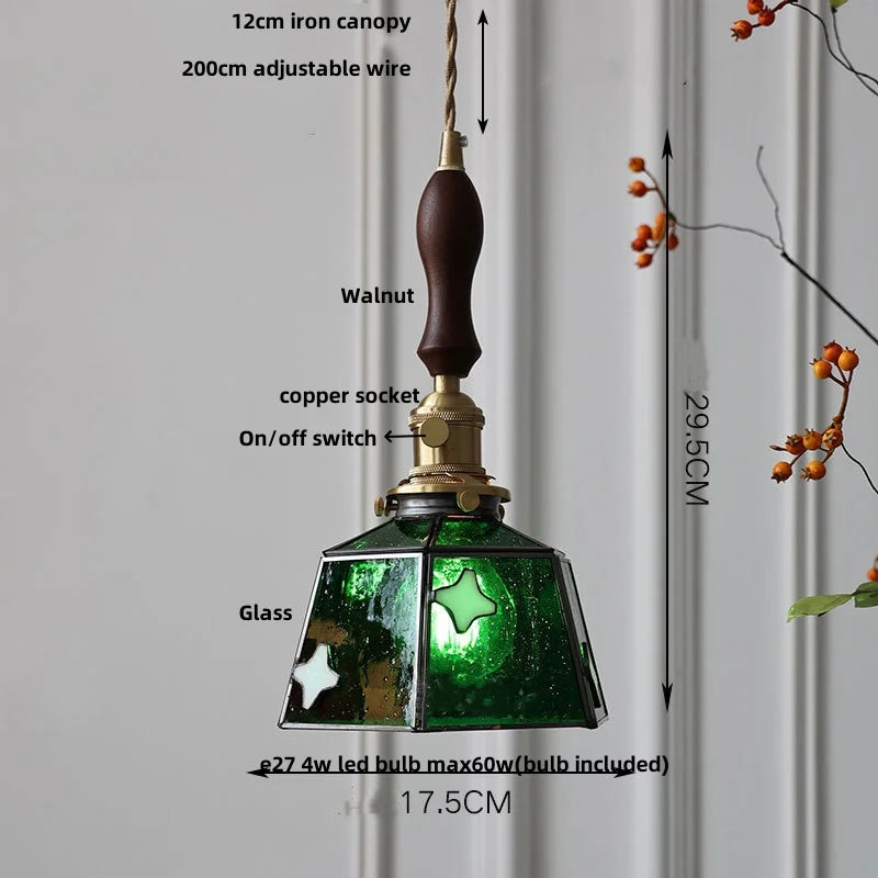 Helnys Wood LED Pendant Lights Glass Vintage Loft Kitchen Fixtures