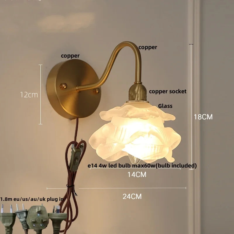 Helnys Loft LED Wall Sconce Pull Chain Switch Pink Glass Stair Light