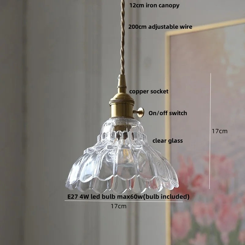 Helnys Flower Glass LED Pendant Lamp, Japan Style Hanging Light Fixtures
