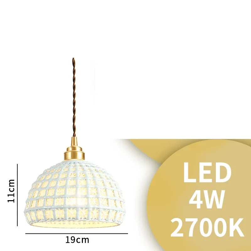 Helnys Bule Ceramic LED Pendant Lamp Modern Nordic Hanging Light for Bedroom Restaurant