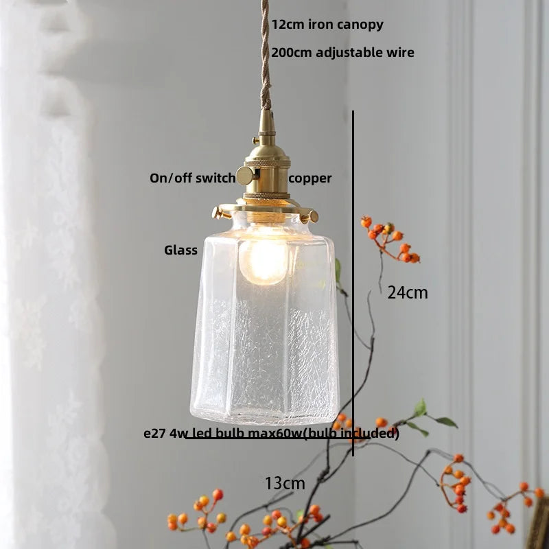 Helnys Amber Copper LED Pendant Lights Glass Hang Lamp - 200CM Wire Adjustable