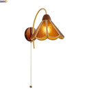 Helnys Gold Antique Brass Amber Glass LED Wall Sconce - Industrial Vintage Bedside Lamp