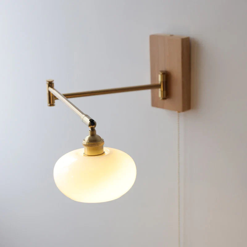 Helnys Wood Canopy Wall Sconce LED Lamp with Pull Chain Switch