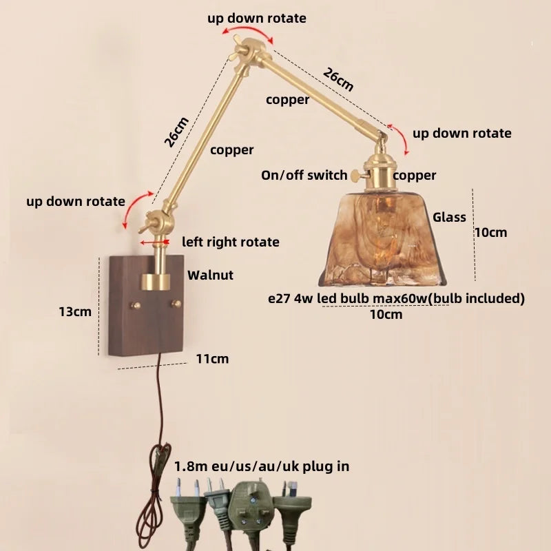 Helnys Rotatable Wood Ceramic Wall Sconce with Pull Chain Switch