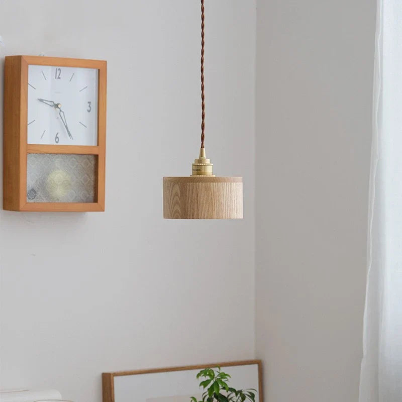 Helnys Nordic Modern Ash Walnut Wood Copper LED Pendant Lights for Home Indoor Decor