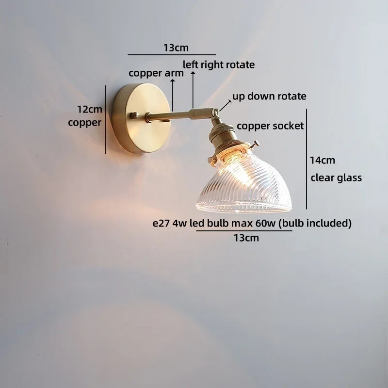 Helnys Clear Glass LED Wall Lamp with Pull Chain for Modern Bathroom Mirror Lighting