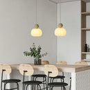 Helnys White PE Lampshade LED Pendant Lamp Yellow Travertine Globe Wood Hanging Lights