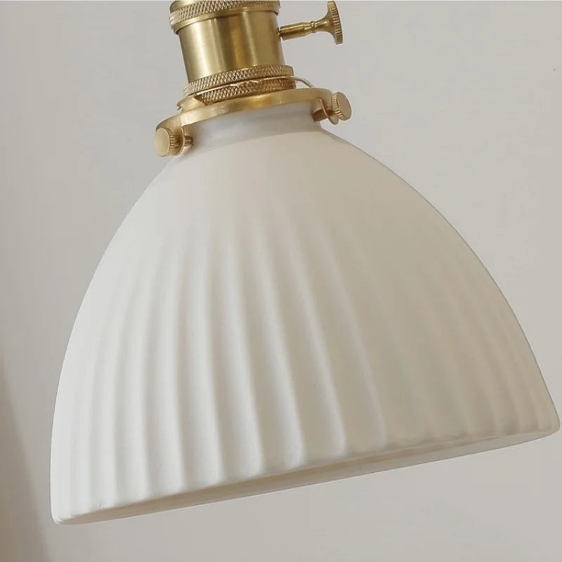 Helnys White Ceramic LED Pendant Light with Walnut Wood Detail - Nordic Modern Design