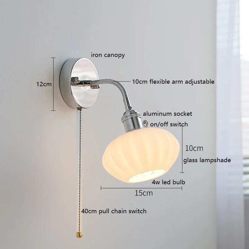 Helnys Adjustable Arm LED Wall Sconce White Glass Ball Mirror Stair Light