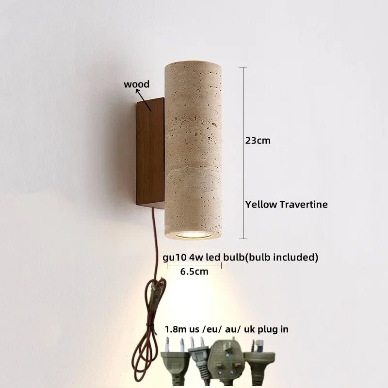 Helnys Wood Canopy LED Wall Lights - Nordic Modern Yellow Travertine Sconce