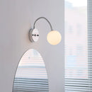 Helnys Silver Hose LED Wall Lamp with White Glass Ball for Modern Bedroom