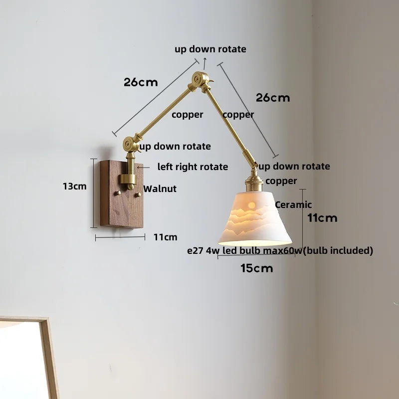 Helnys Wood LED Wall Lights Modern Ceramic Bedside Lamp Sconce