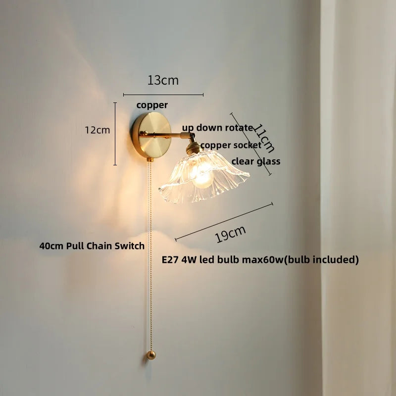 Helnys Modern Copper Stair Light Sconce Glass Wall Lamp Switch Nordic White