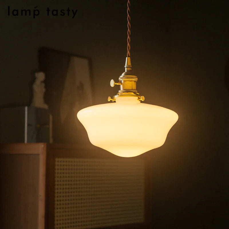 Helnys Modern Glass Copper Pendant Light for Bedroom & Living Room