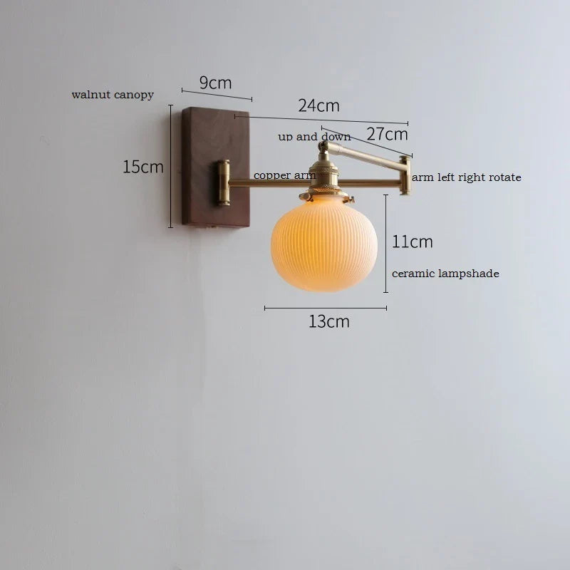 Helnys Wood Canopy Wall Sconce LED Lamp with Pull Chain Switch