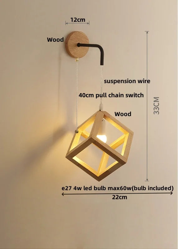 Helnys Wood Nordic LED Wall Lamp - Modern Cube Stair Light Fixture
