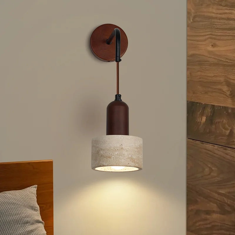 Helnys Nordic LED Wall Lights Wood Yellow Travertine Sconce Stair Light Fixtures