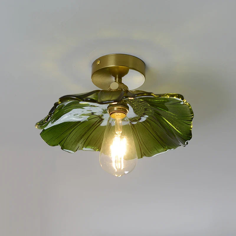 Helnys Green Glass Copper LED Ceiling Lights for Home Lighting in Bedroom Corridor Balcony