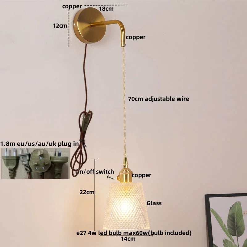 Helnys Clear Glass LED Wall Lamp with Pull Chain Switch for Modern Luxury Home Decor
