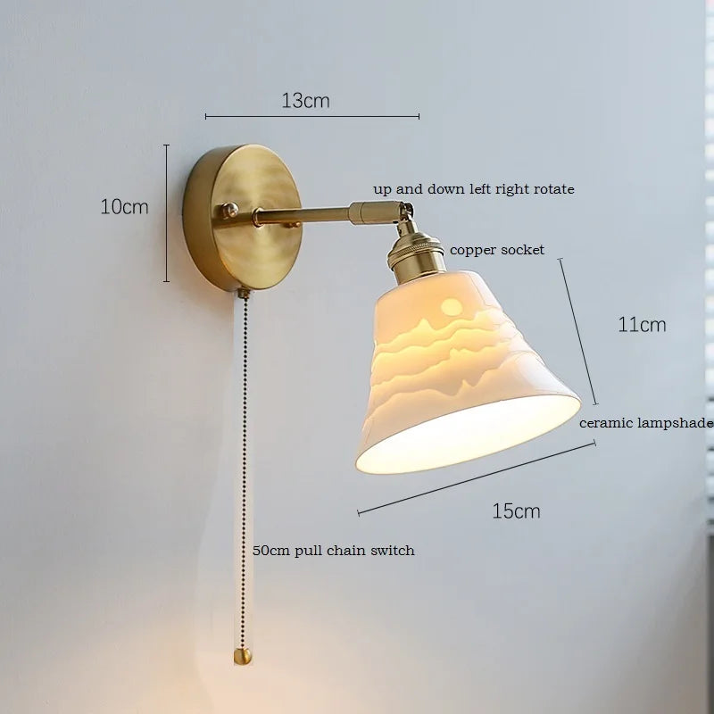 Helnys Nordic Ceramic LED Wall Sconce with Switch for Bedroom Living Room