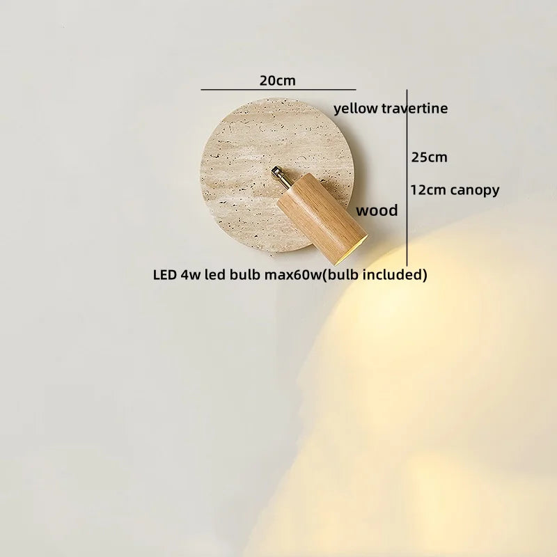 Helnys Yellow Travertine Stone LED Wall Sconce Light for Bedroom Living Room