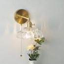 Helnys LED Wall Lights with Pull Chain Switch and Clear Glass Up Down Rotate Copper Finish