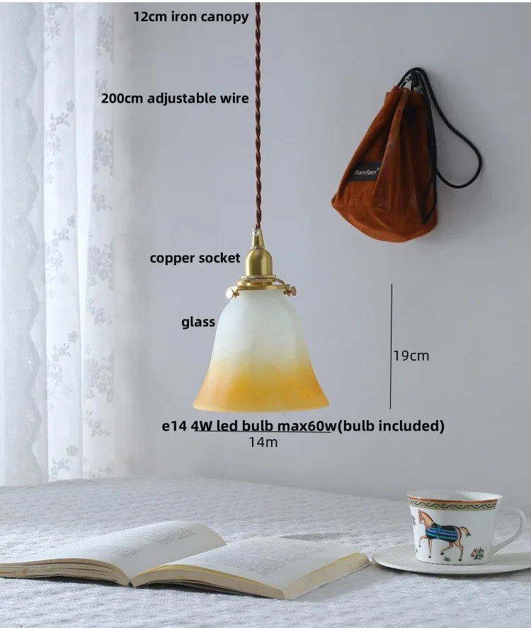 Helnys Copper Socket LED Pendant Lamp Glass Adjustable Hanging Light
