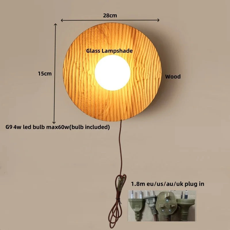 Helnys Nordic LED Wall Light Walnut Wood Glass Bedside Lamp Modern Luminaire