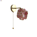 Helnys Pink Flower Glass LED Wall Light Fixture Rotate Copper Wall Lights