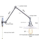 Helnys Vintage Industrial Swing Arm LED Wall Sconce with Pull Chain Switch