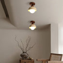 Helnys Nordic LED Ceiling Light: Wood White Glass Ball Yellow Cave Stone Lamp