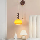 Helnys Adjustable Wood Glass Wall Lights with Pull Chain Switch for Aisle Study Dining