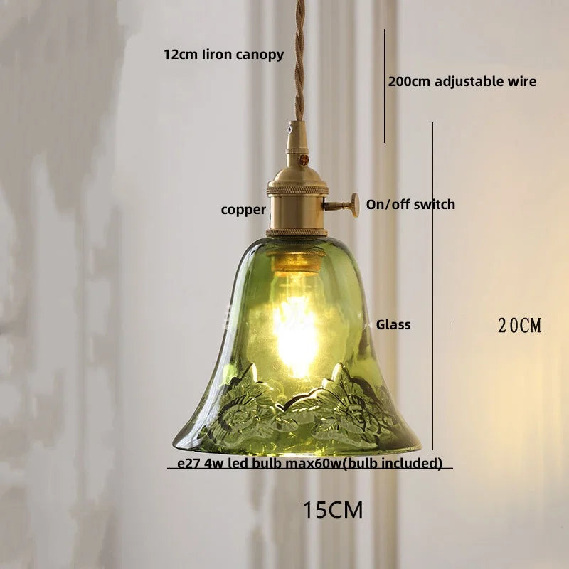 Helnys Amber Glass LED Pendant Light Fixture Modern Simple Adjustable Hanging Light