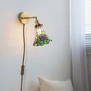 Helnys Flower Glass LED Wall Sconce Pull Chain Switch Rotatable Lamp