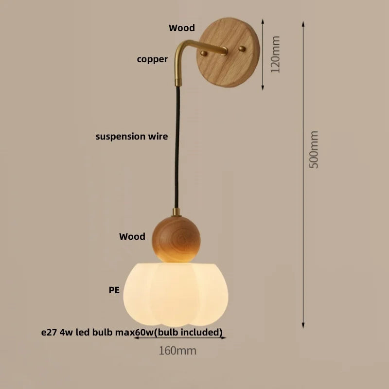 Helnys Amber LED Wall Lamp Walnut Wood Pull Chain Switch Applique Murale