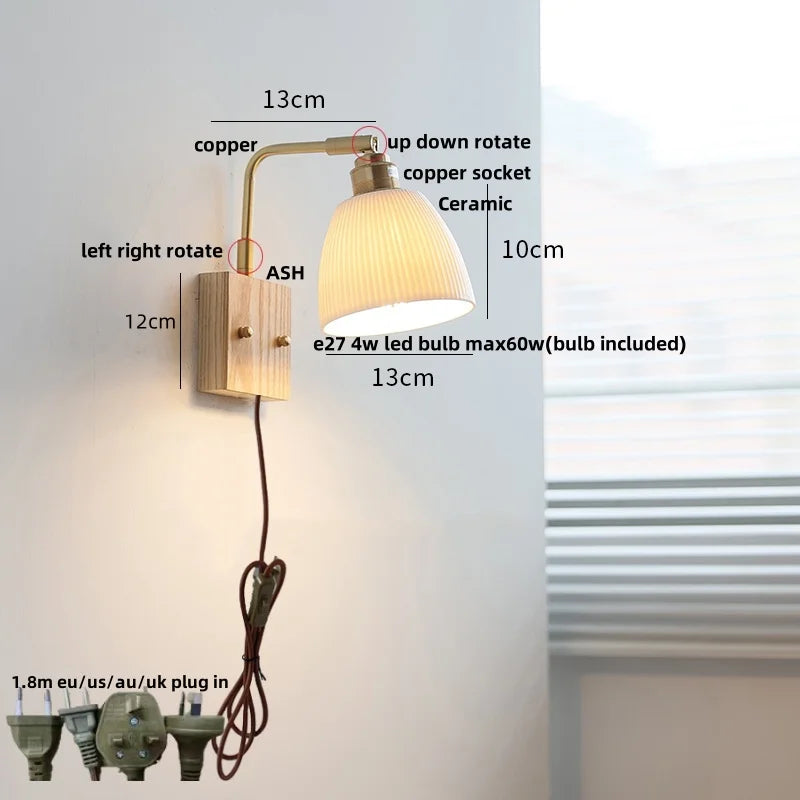 Helnys LED Wall Lights Wood Walnut Brass Rotatable Sconce Nordic Modern Stair Light