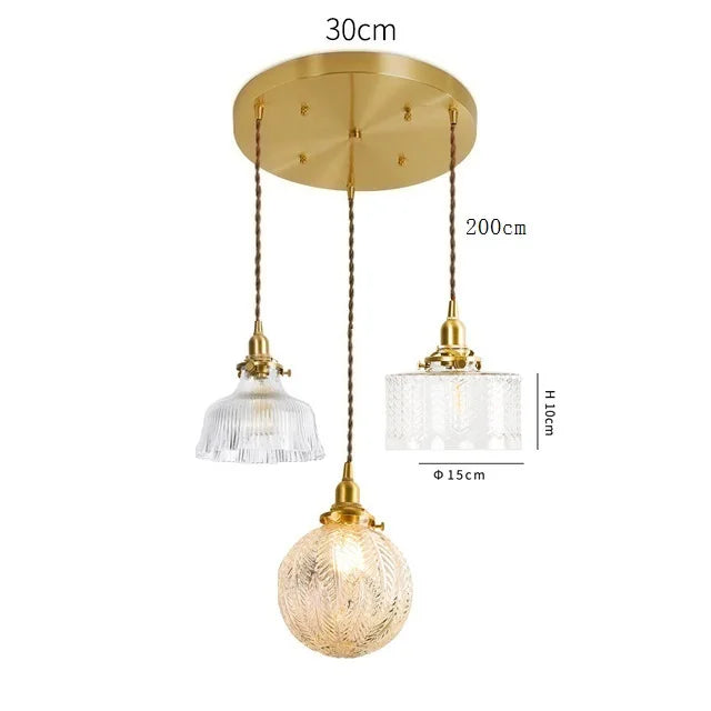 Helnys Clear Glass LED Pendant Light - Copper Nordic Modern Hanging Lamp