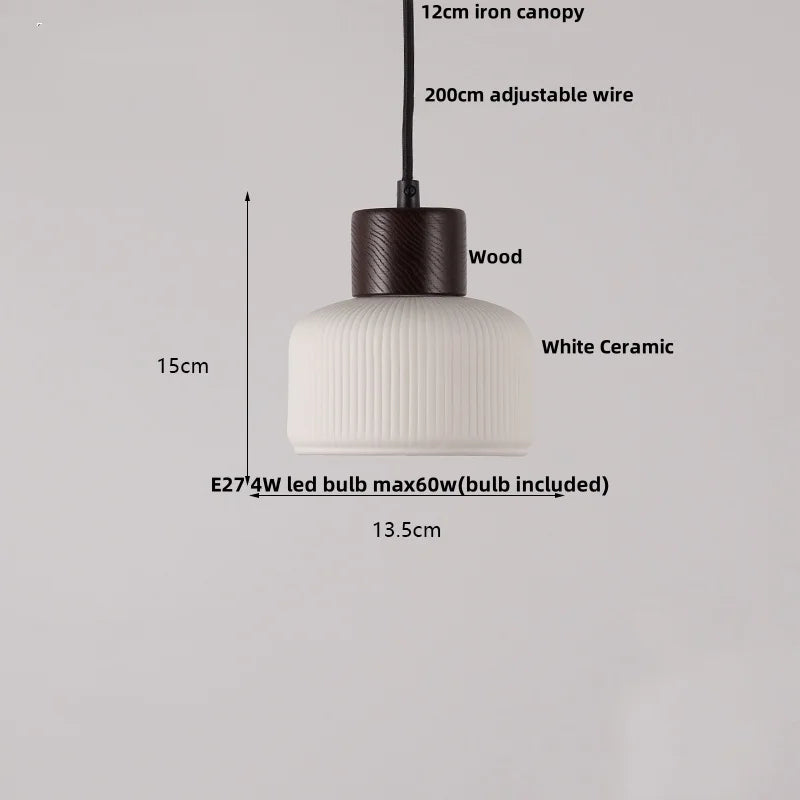 Helnys Glass LED Pendant Light Japan Style Wood Hanging Lamp