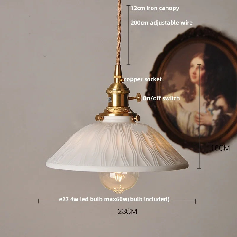 Helnys Ceramic Wood LED Pendant Lights | Adjustable Vintage Kitchen Hanging Lamps