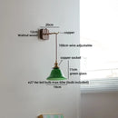 Helnys Vintage Industrial LED Wall Light with Green Glass and Wood