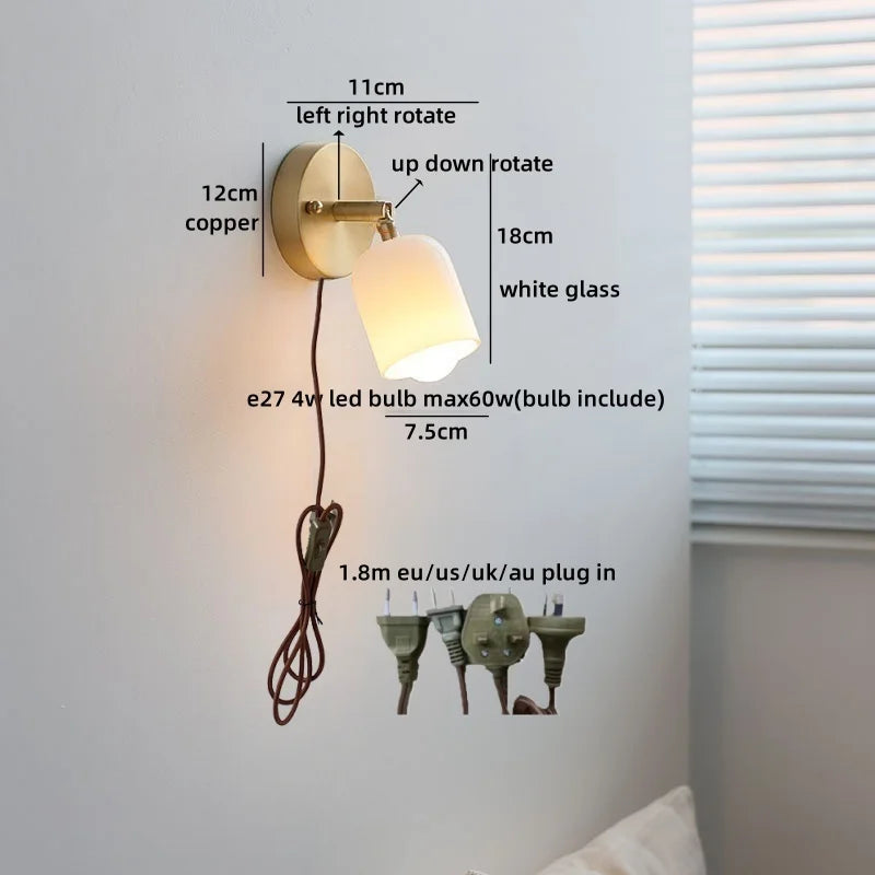 Helnys LED Wall Lamps 2 Heads White Glass Stair Light Pull Chain Switch