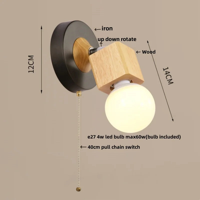 Helnys Nordic LED Wall Lamps Up Down Rotate Modern Wood Iron Stair Light Fixtures