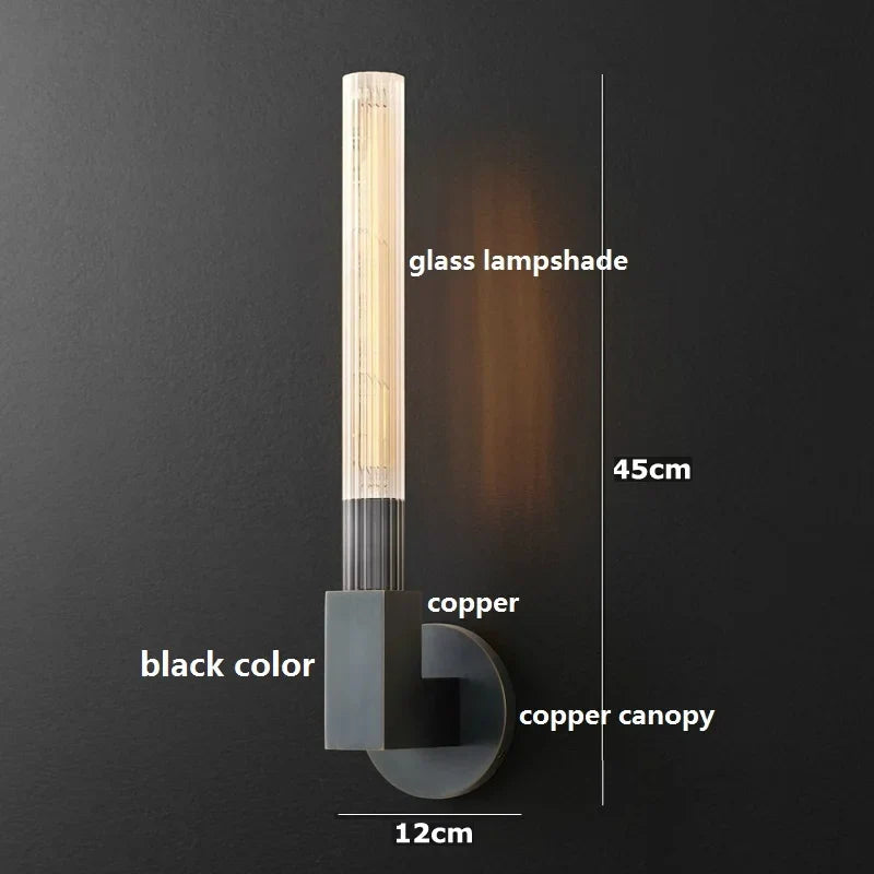 Helnys Copper Glass LED Wall Lamp Sconce for Bedroom Living Room