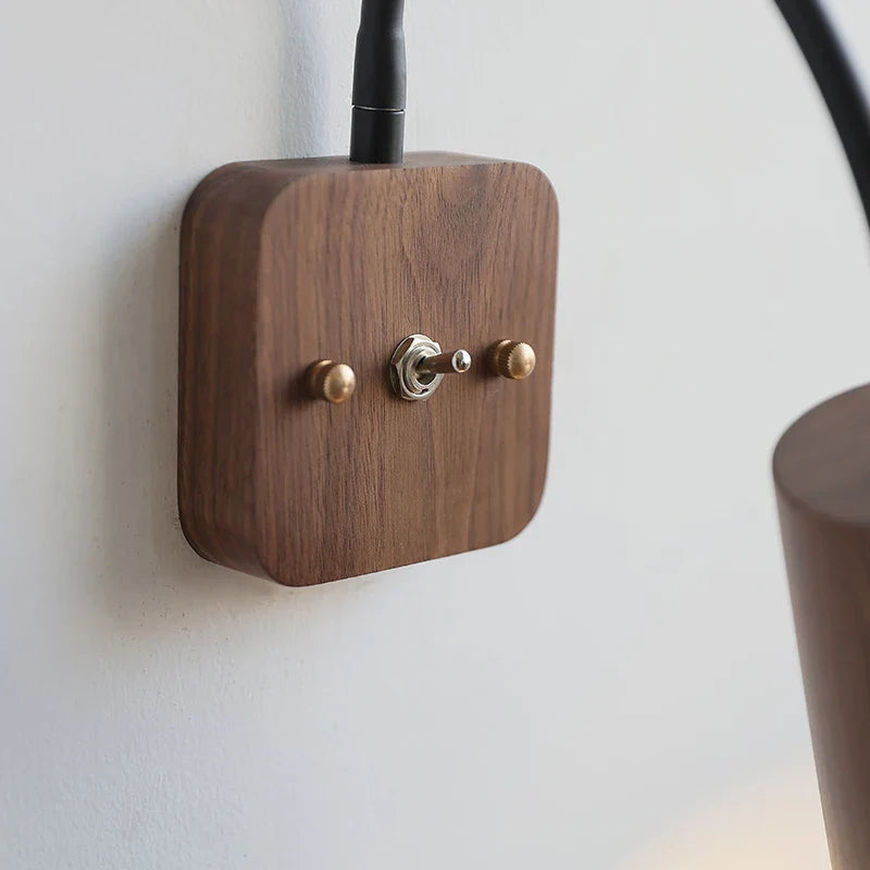 Helnys Vintage LED Wall Light Walnut Wood Black Hose Bedside Lamp