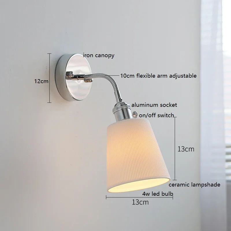 Helnys Adjustable Arm LED Wall Sconce White Glass Ball Mirror Stair Light