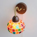 Helnys Tiffany Style LED Wall Sconce Pull Chain Switch Colorful Glass Stair Light