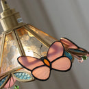 Helnys Tiffany Style Glass Flower LED Pendant Lamp Butterfly Hanglamp